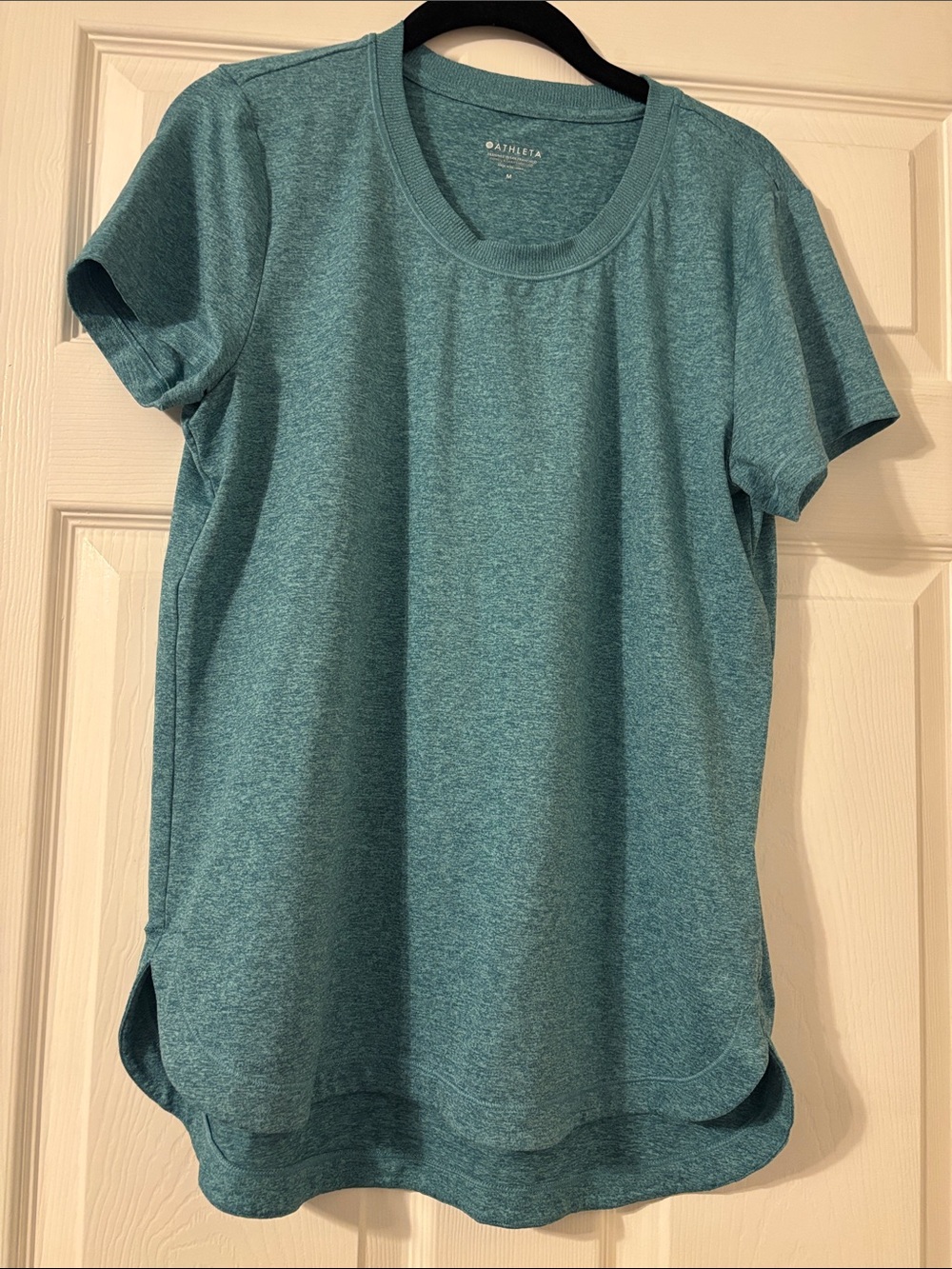 Athleta Heather Teal Short Sleeve Scoop Neck Performance Tee